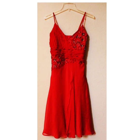 Red Satin Embroidered Dress - Picture 1 of 3